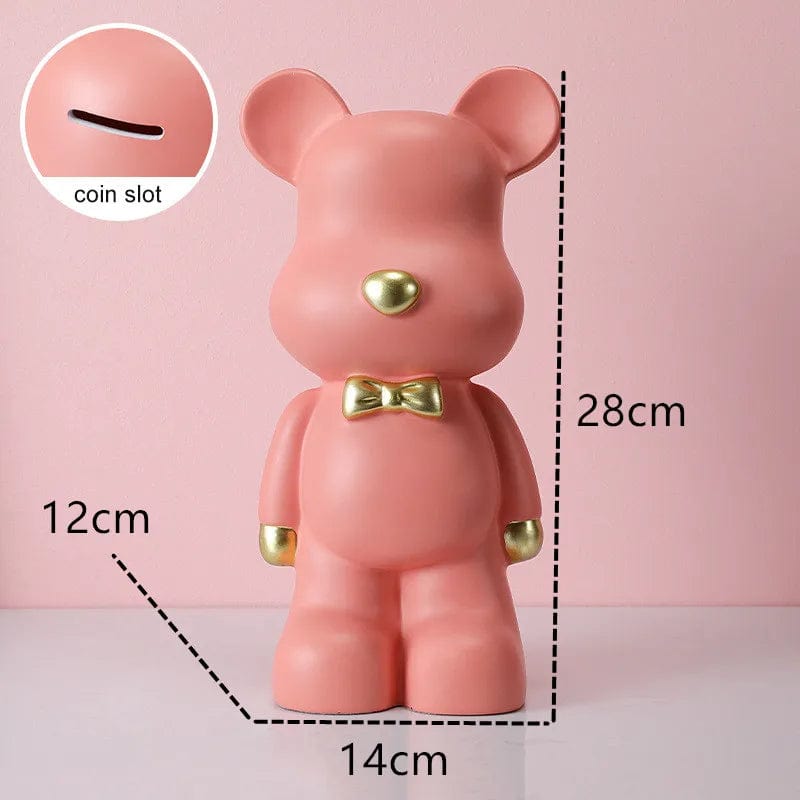 Tirelire Ours Design en Résine – Élégance et Praticité | Sauvegarde de l'ours Bear pink / CN