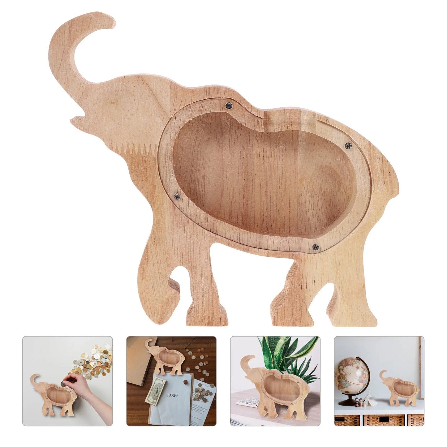 Tirelire Éléphant en Bois - Artisanale & Décorative | Bois d'Éléphant™ Light Brown