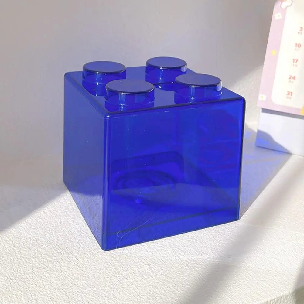 BrickBank - Tirelire cube Lego transparente | Ludique & originale Blue 9.2x8.9x8.9cm