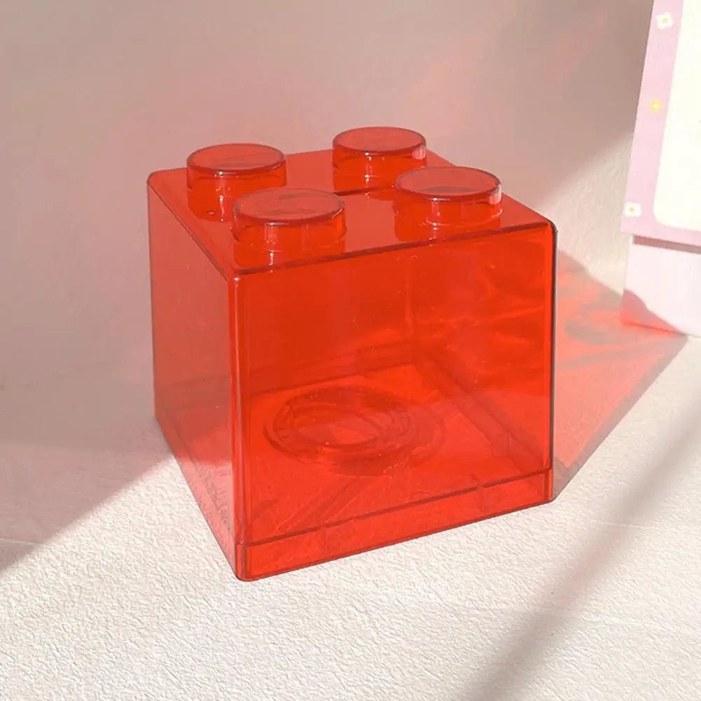 BrickBank - Tirelire cube Lego transparente | Ludique & originale Red 9.2x8.9x8.9cm