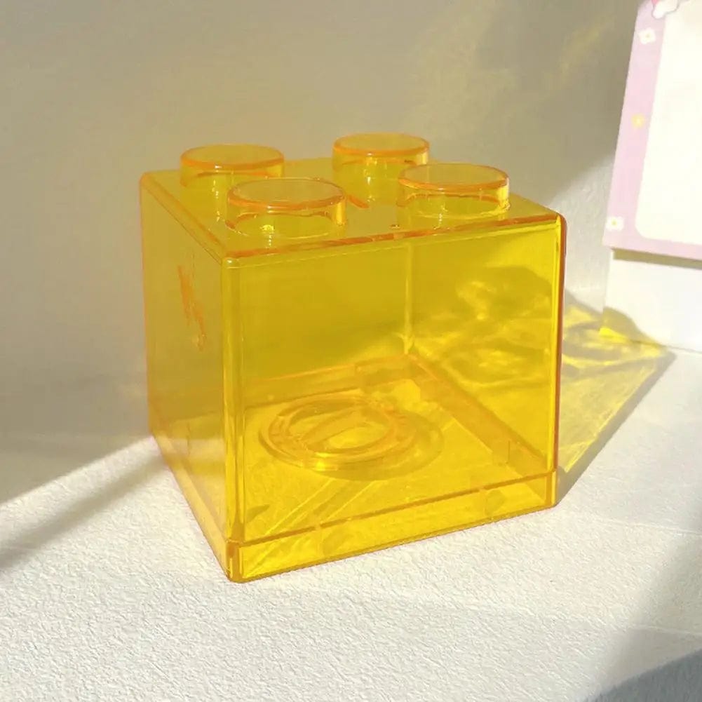 BrickBank - Tirelire cube Lego transparente | Ludique & originale Yellow 9.2x8.9x8.9cm