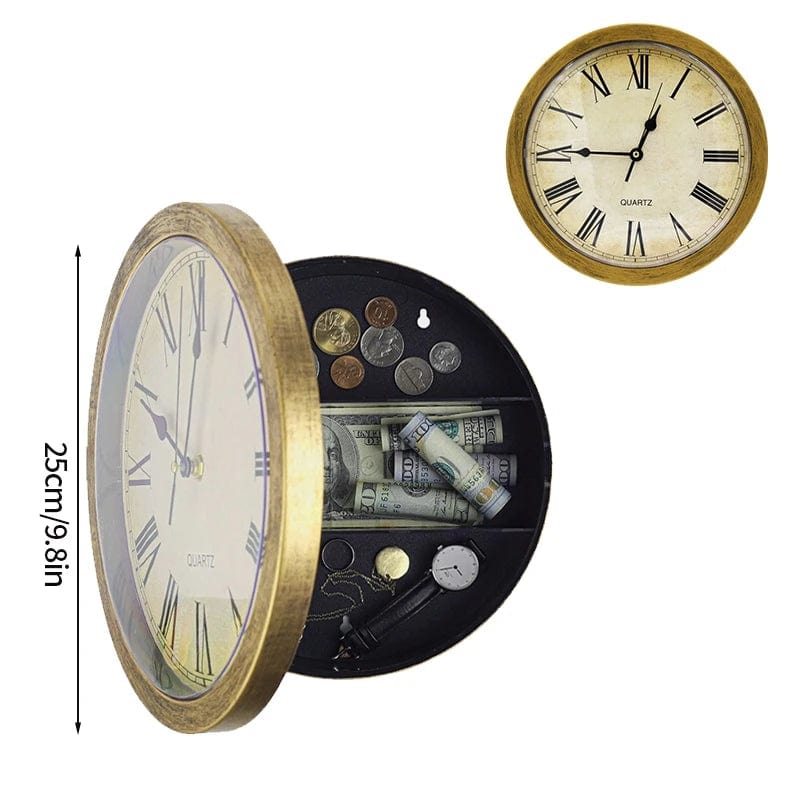 Horloge Murale Vintage avec Compartiment Secret - Déco & Coffre-Fort | ChronoTrésor™ Golden