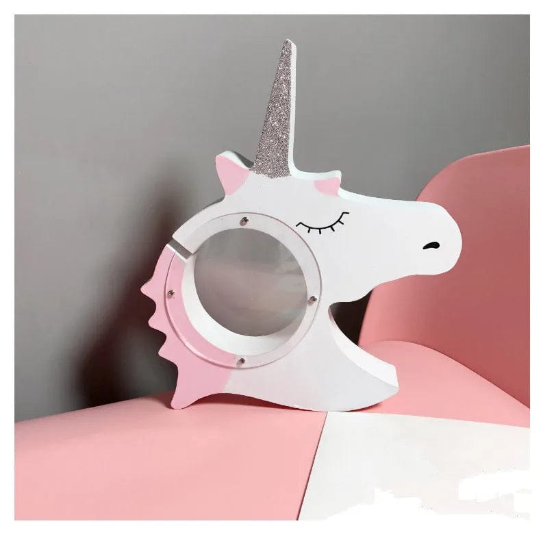 Tirelire Licorne Transparente en Bois – Magie et Économie | Crystal'Maïs