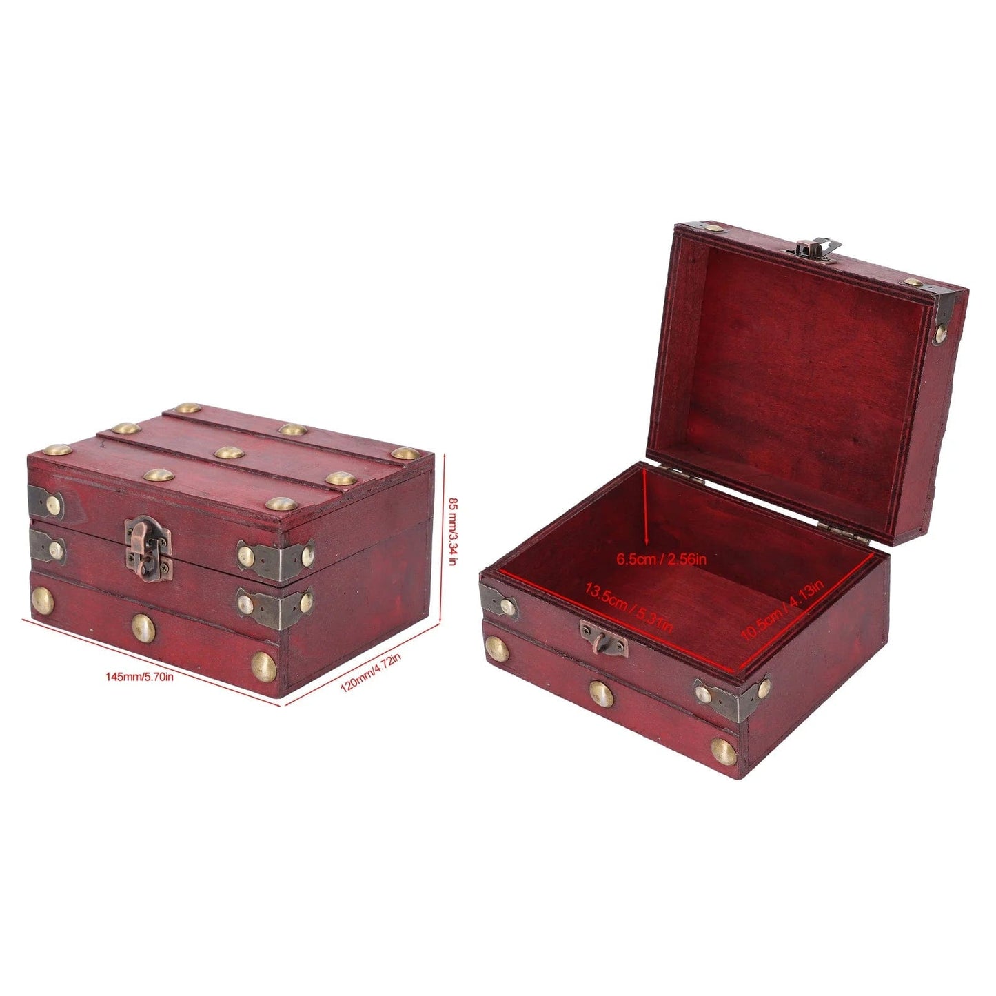 Coffre à Trésor Vintage en Bois - Rangement Élégant & Sécurisé | Écrin Royal™ Red