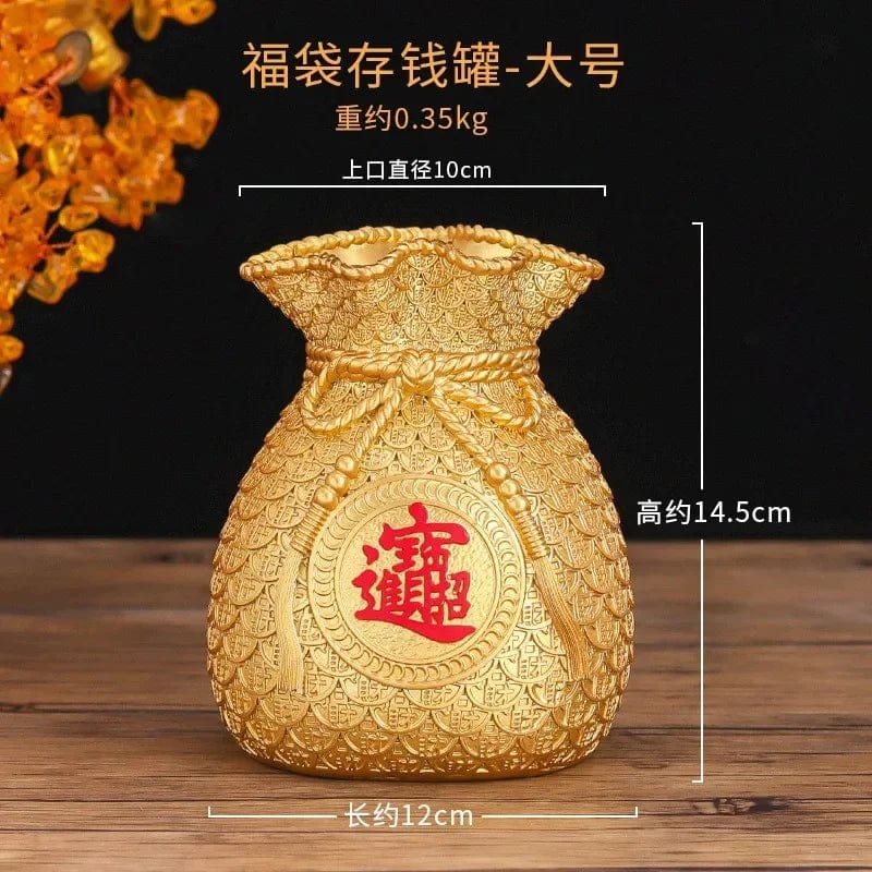 Tirelire Sac de Fortune Japonais Dorée – Prospérité et Chance | FukuBank A-12x10cm