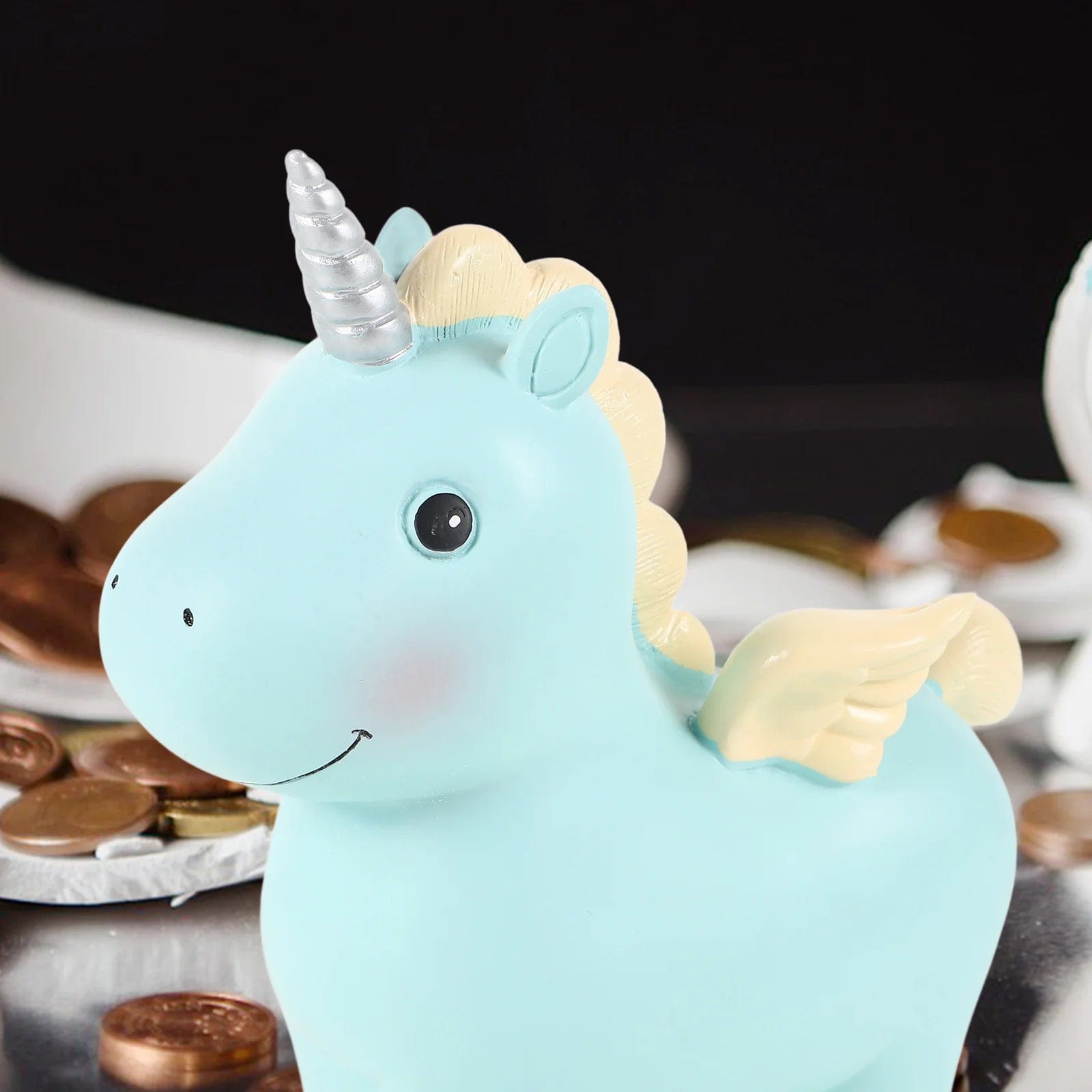 Licornéo™ - Tirelire Licorne en Résine | Économisez avec Fantaisie Blue17.5x16cm