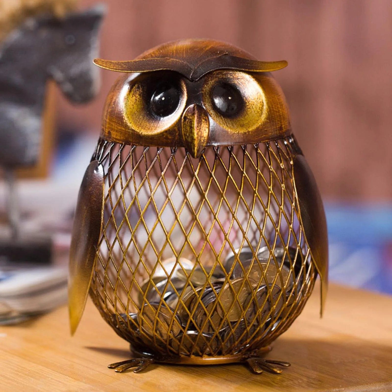 OwlVision™ - Tirelire Hibou en Métal Cuivré | Design Élégant & Transparent Brown