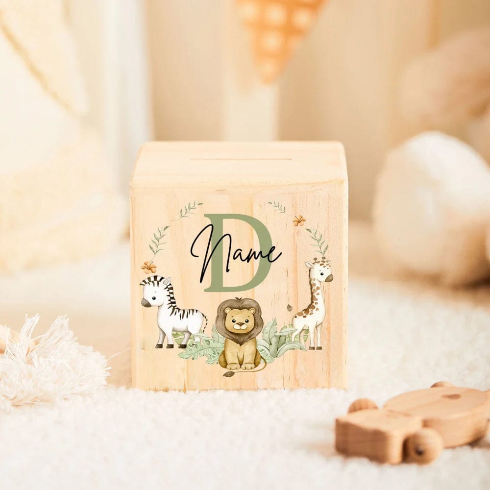 Tirelire personnalisée en bois pour enfants - MonPetitTrésor VAULTANK letter D with name