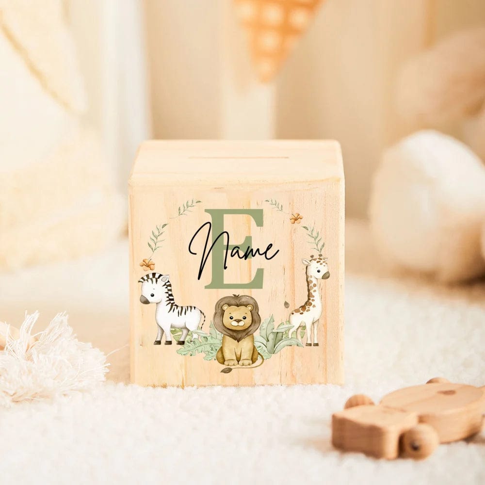 Tirelire personnalisée en bois pour enfants - MonPetitTrésor VAULTANK letter E with name