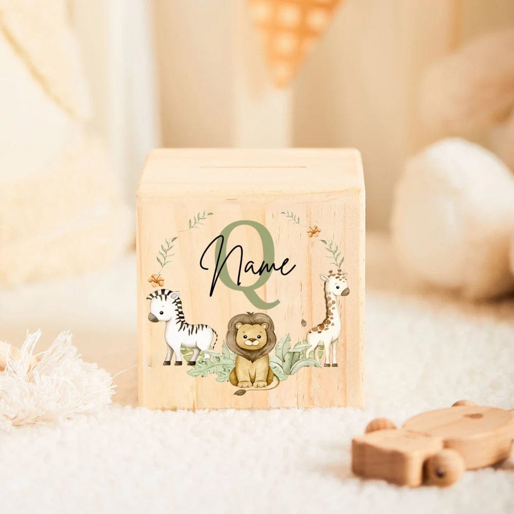 Tirelire personnalisée en bois pour enfants - MonPetitTrésor VAULTANK letter Q with name