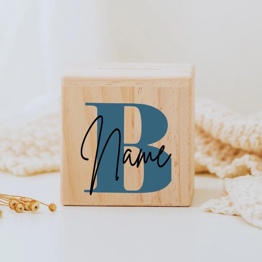 Tirelire personnalisée en bois pour enfants Nature Piggy Box VAULTANK Letter B with Name