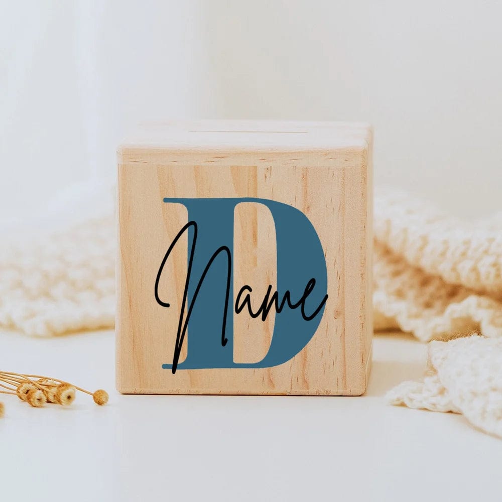 Tirelire personnalisée en bois pour enfants Nature Piggy Box VAULTANK Letter D with Name