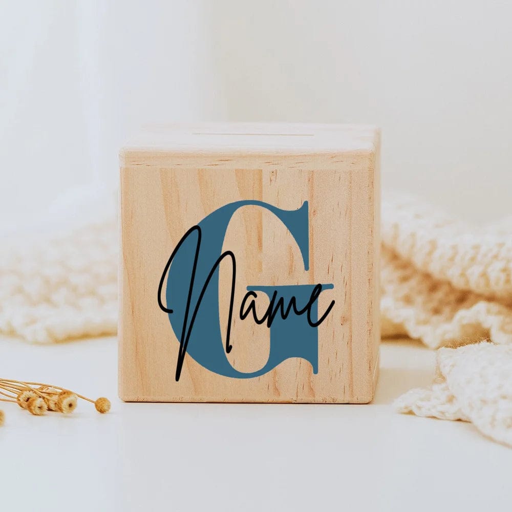 Tirelire personnalisée en bois pour enfants Nature Piggy Box VAULTANK Letter G with Name