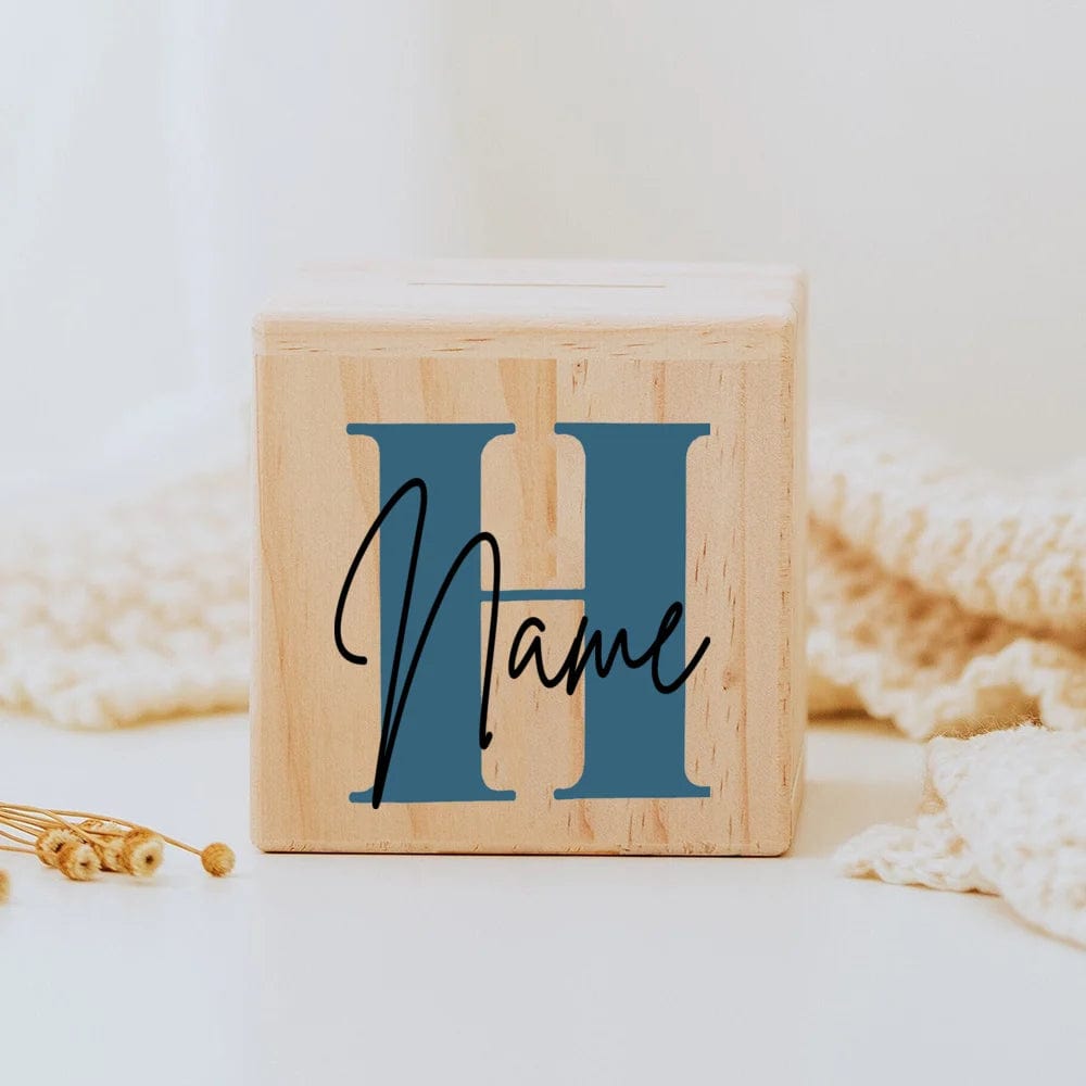 Tirelire personnalisée en bois pour enfants Nature Piggy Box VAULTANK Letter H with Name