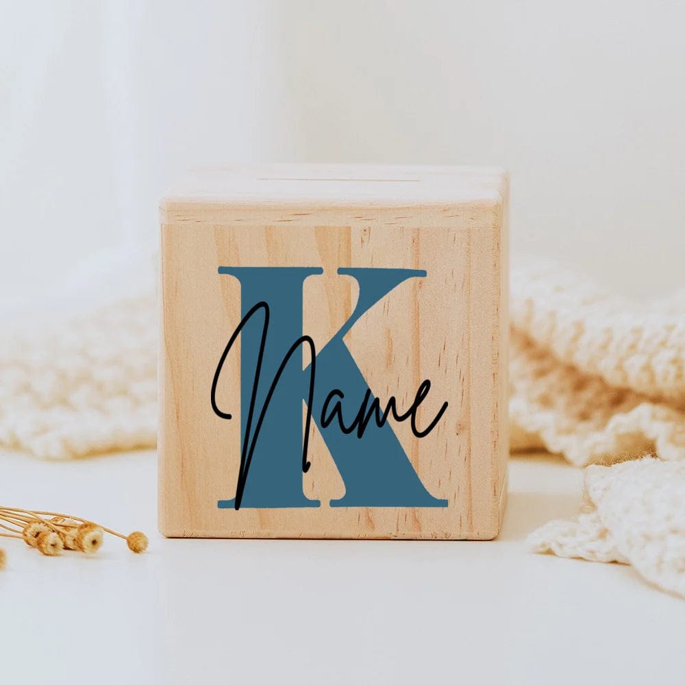 Tirelire personnalisée en bois pour enfants Nature Piggy Box VAULTANK Letter K with Name