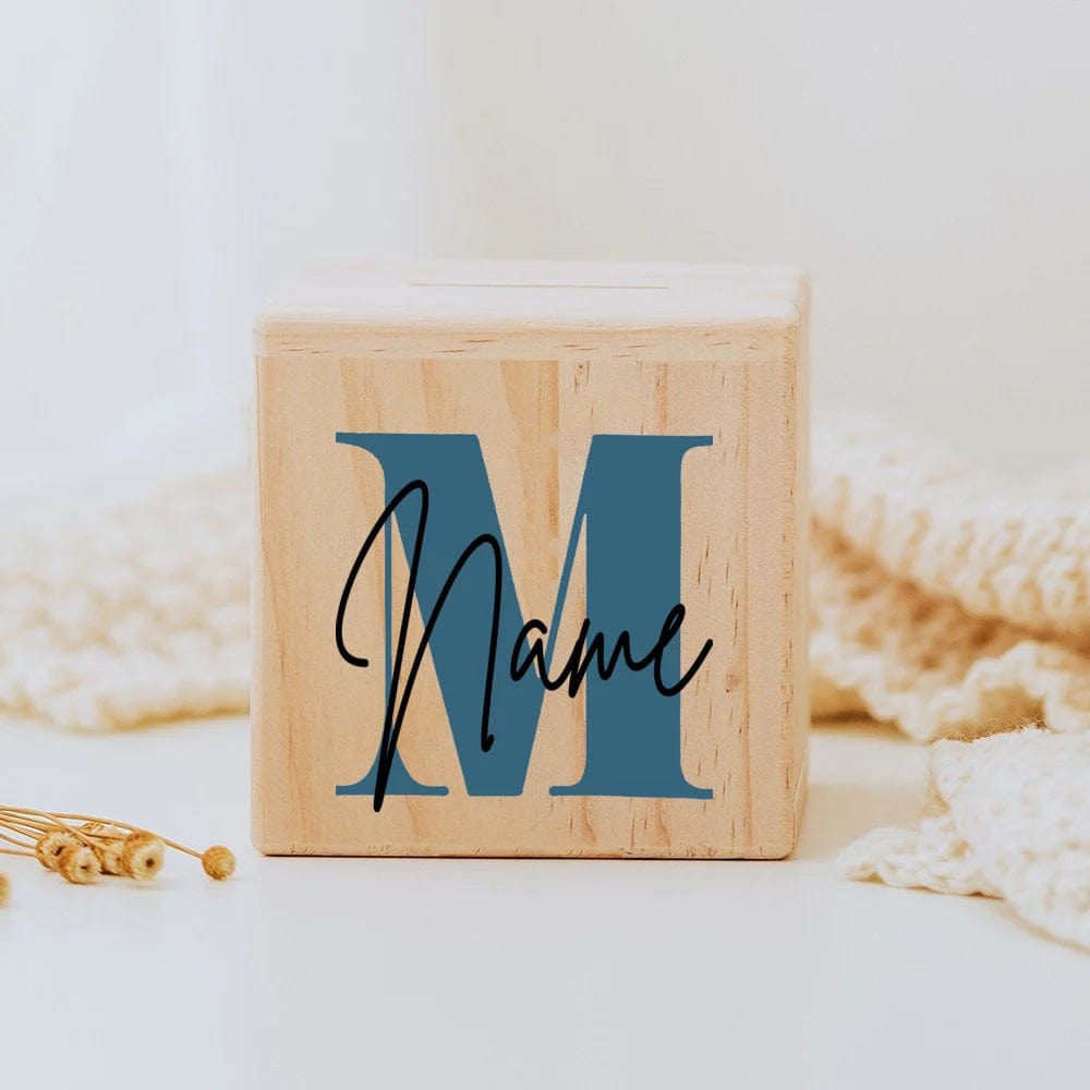 Tirelire personnalisée en bois pour enfants Nature Piggy Box VAULTANK Letter M with Name