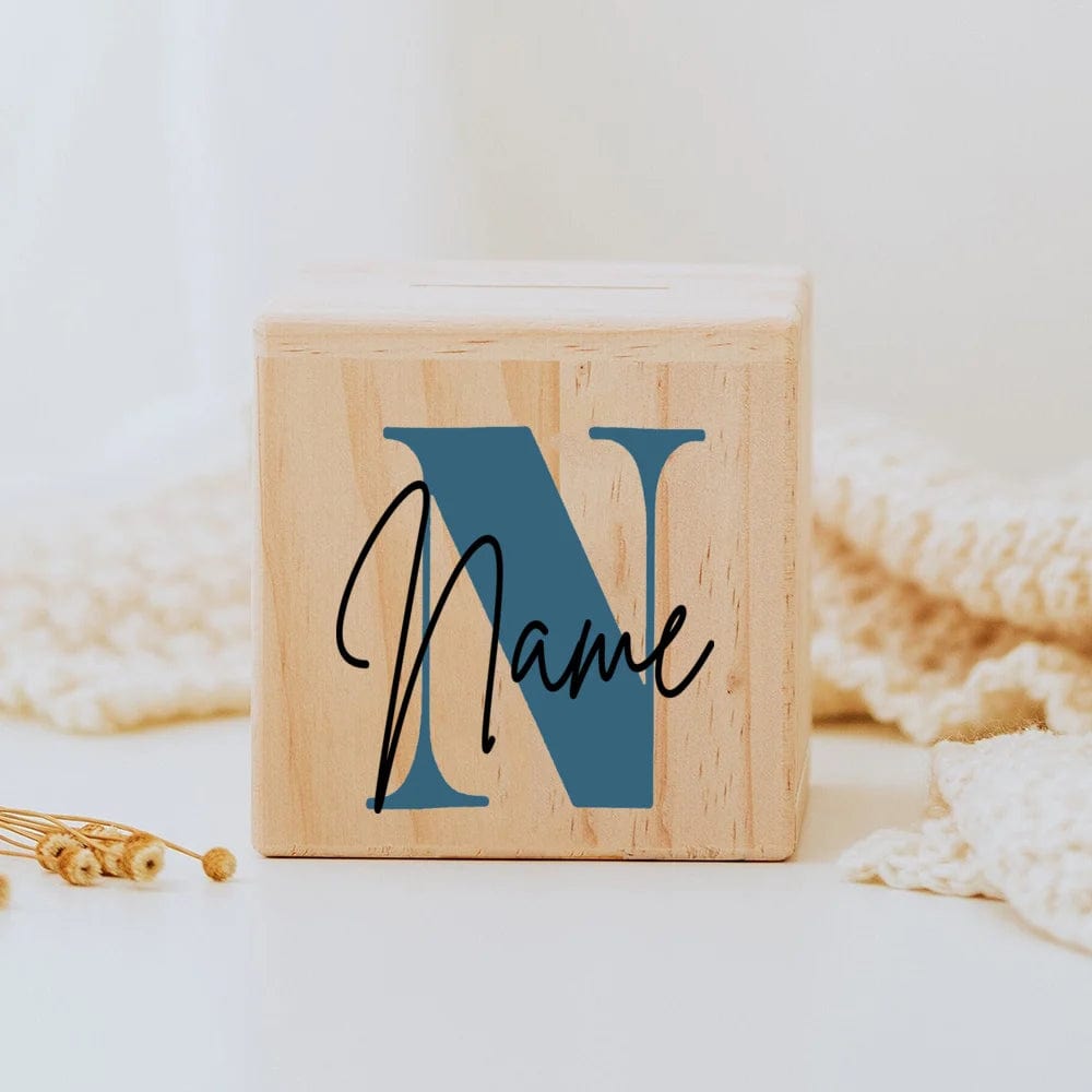 Tirelire personnalisée en bois pour enfants Nature Piggy Box VAULTANK Letter N with Name