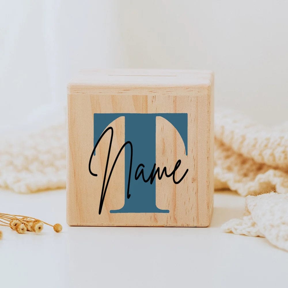 Tirelire personnalisée en bois pour enfants Nature Piggy Box VAULTANK Letter T with Name