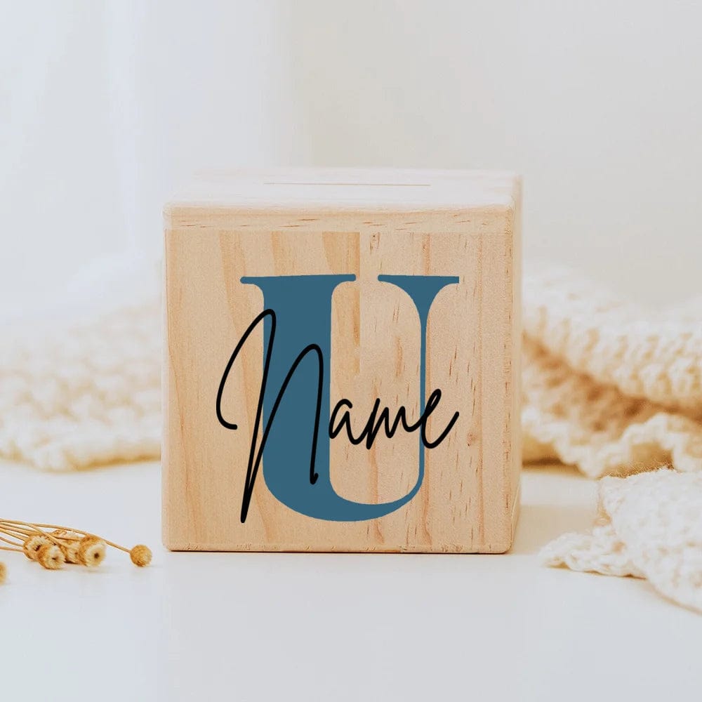 Tirelire personnalisée en bois pour enfants Nature Piggy Box VAULTANK Letter U with Name