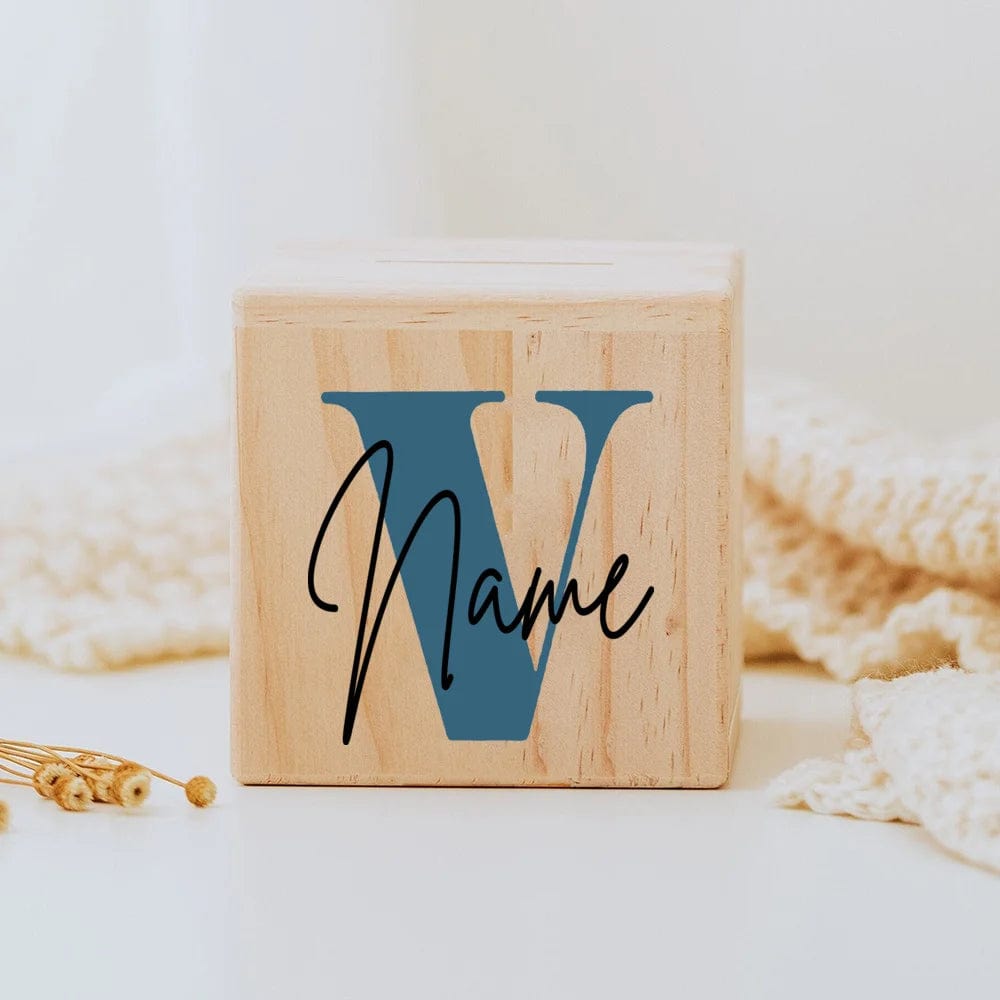 Tirelire personnalisée en bois pour enfants Nature Piggy Box VAULTANK Letter V with Name