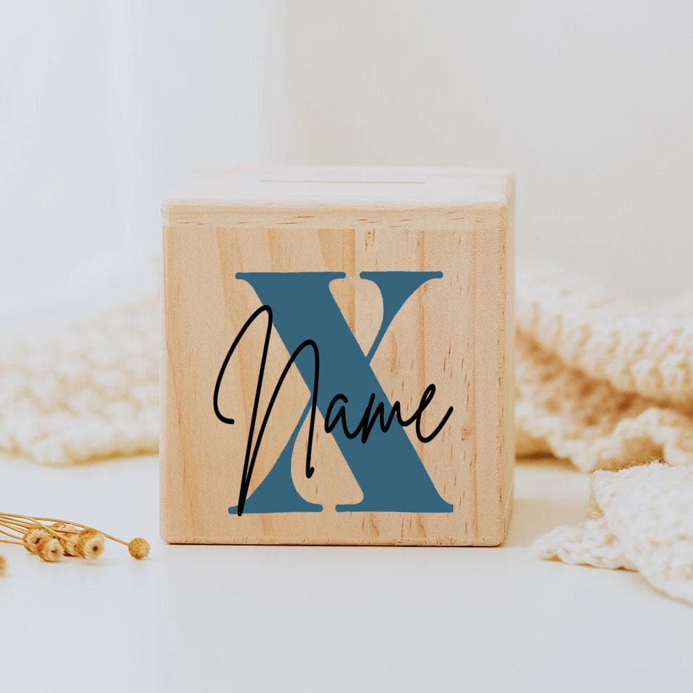 Tirelire personnalisée en bois pour enfants Nature Piggy Box VAULTANK Letter X with Name