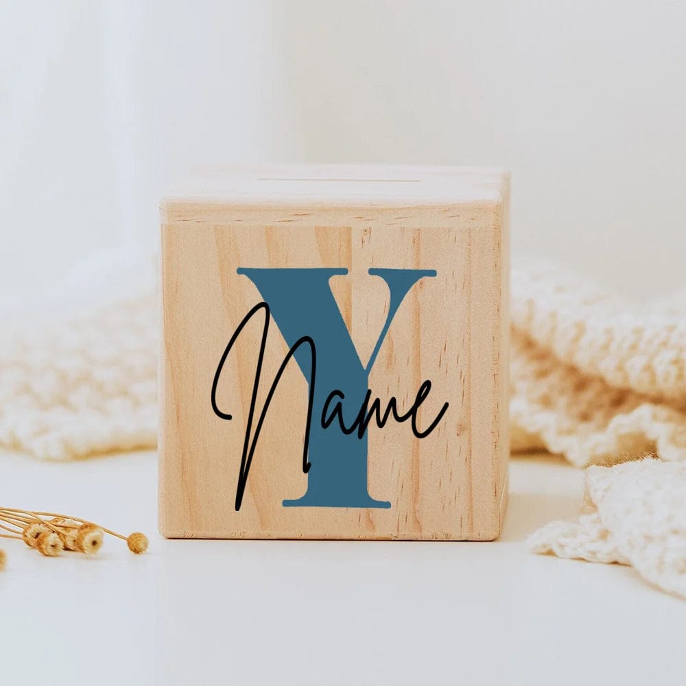 Tirelire personnalisée en bois pour enfants Nature Piggy Box VAULTANK Letter Y with Name