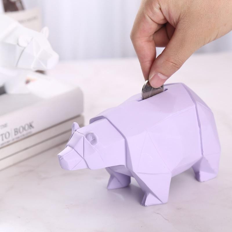 Tirelire | Tirelire Ours Origami - Design Moderne en Résine Purple