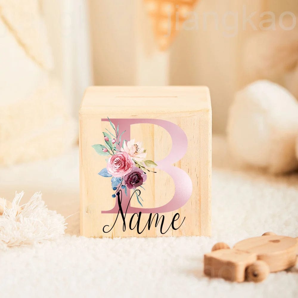 Tirelire personnalisée en bois pour enfants - Cadeau unique et écologique letter B with name