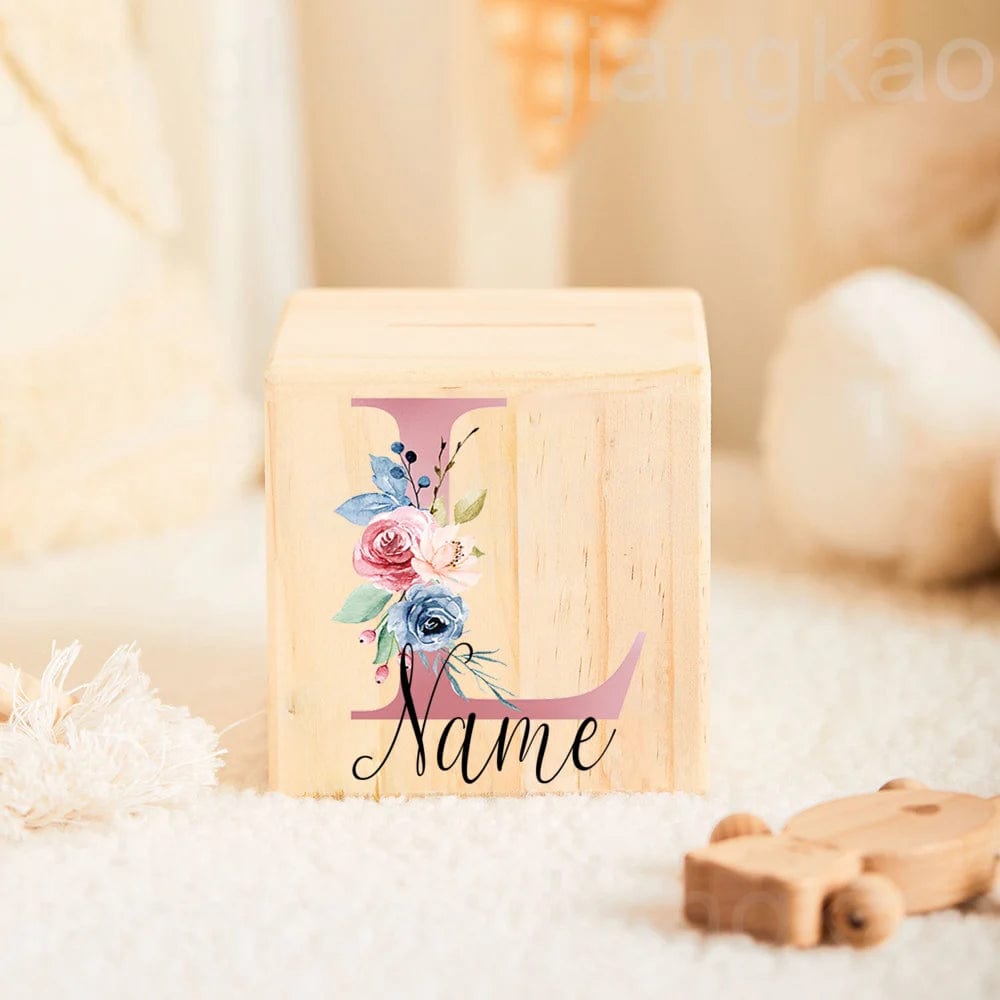 Tirelire personnalisée en bois pour enfants - Cadeau unique et écologique letter L with name