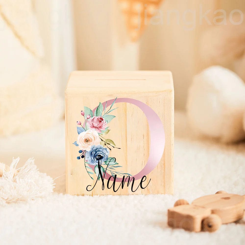 Tirelire personnalisée en bois pour enfants - Cadeau unique et écologique letter O with name