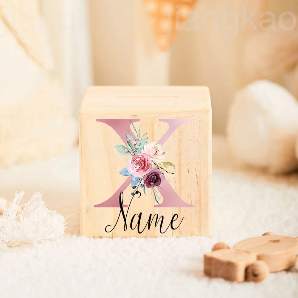 Tirelire personnalisée en bois pour enfants - Cadeau unique et écologique letter X with name