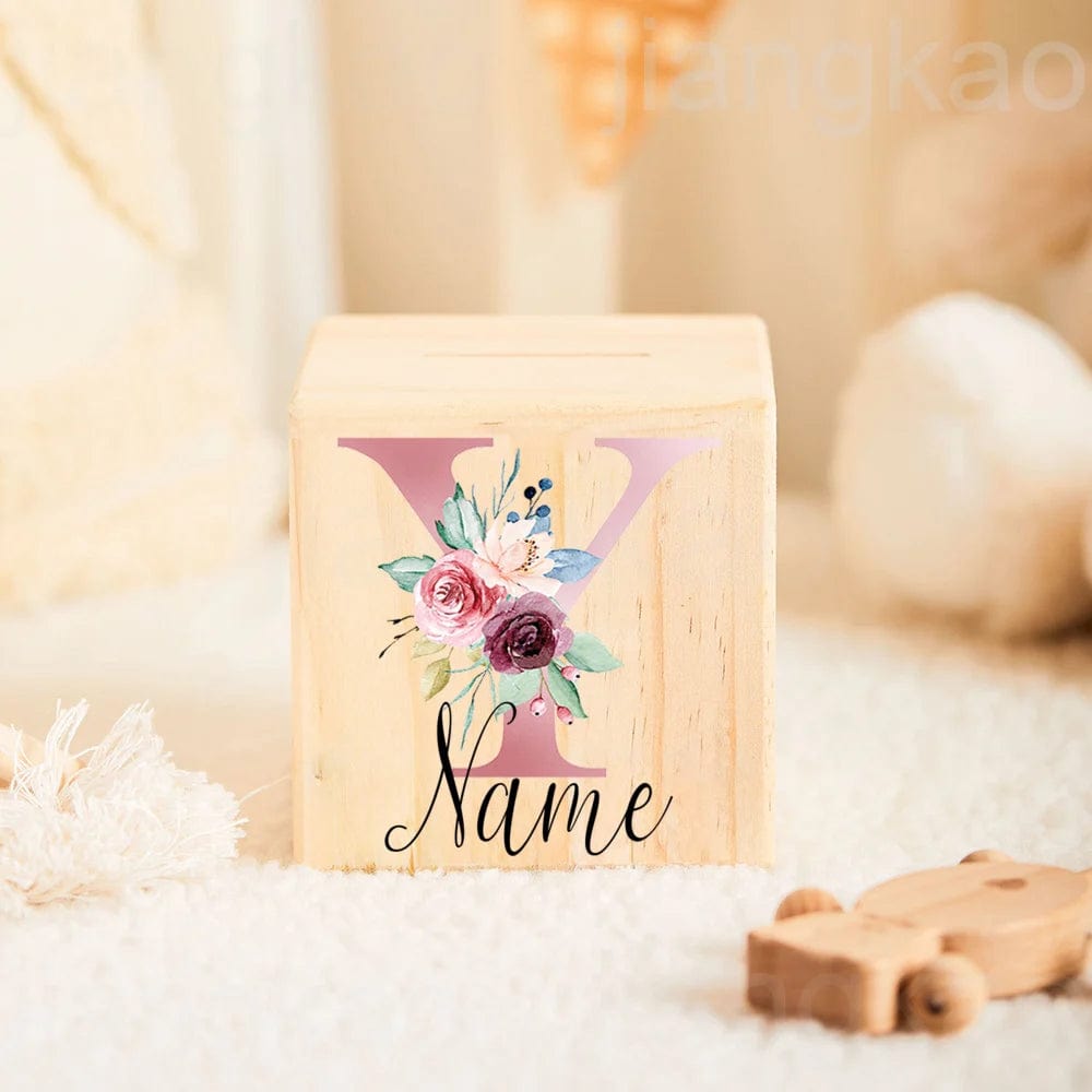 Tirelire personnalisée en bois pour enfants - Cadeau unique et écologique letter Y with name