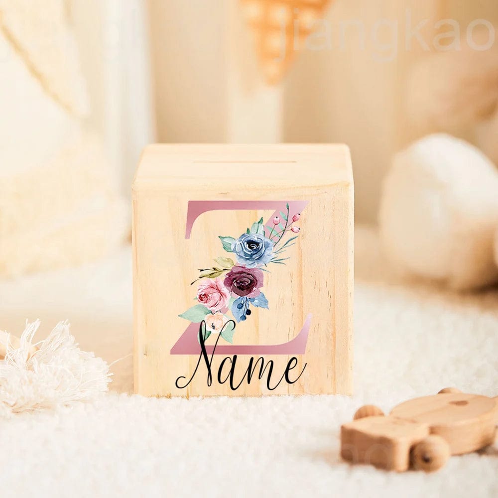 Tirelire personnalisée en bois pour enfants - Cadeau unique et écologique letter Z with name