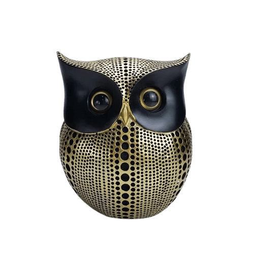 WiseSaver™ - Tirelire Hibou en Résine | Élégance et Originalité en Or, Noir et Blanc black gold