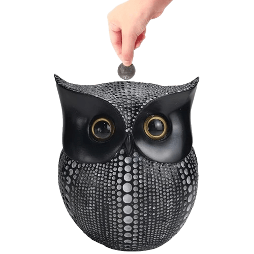 WiseSaver™ - Tirelire Hibou en Résine | Élégance et Originalité en Or, Noir et Blanc Owl piggy bank balck