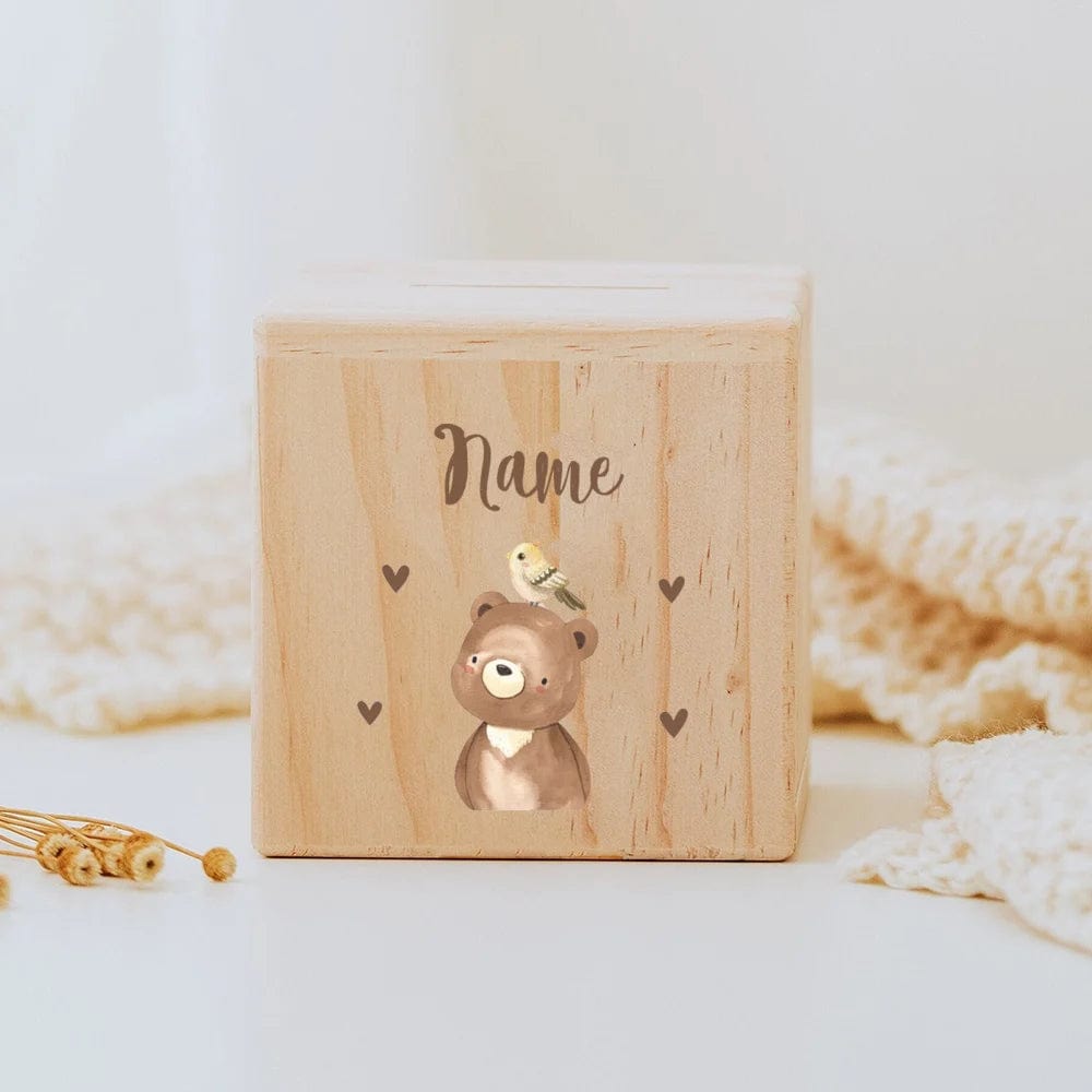 WoodyBank™ - Tirelire en Bois Personnalisée pour Enfants | Cadeau Unique et Durable design6